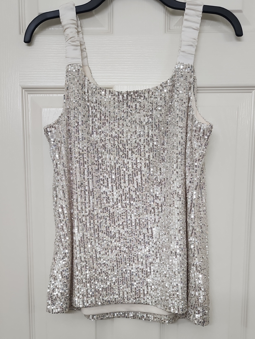Silver Sequin Tank Top with Padded Straps